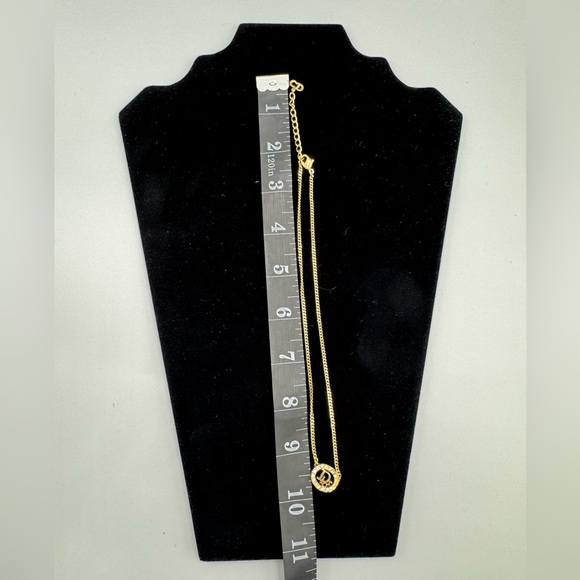 Christian Dior Gold Logo Round Rhinestone Pendant Necklace CD Charm - Picture 11 of 12